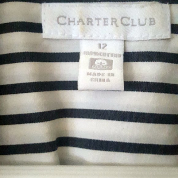 Charter Club Button Down Striped Polka Dot Cuffs Blouse Business Casual Sz 12 - Picture 8 of 11